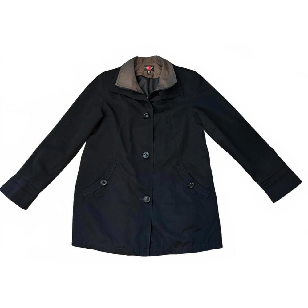 Gallery Petite Women's Black Trench Coat With Lining Zipper and Buttons - Picture 1 of 9